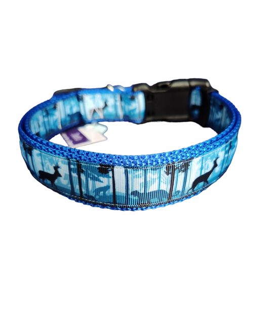 Wild Blue Forest Blue Nylon Dog Collar MD, LG, XL, Leash - Doot's Pet LLC Collars For A Cause
