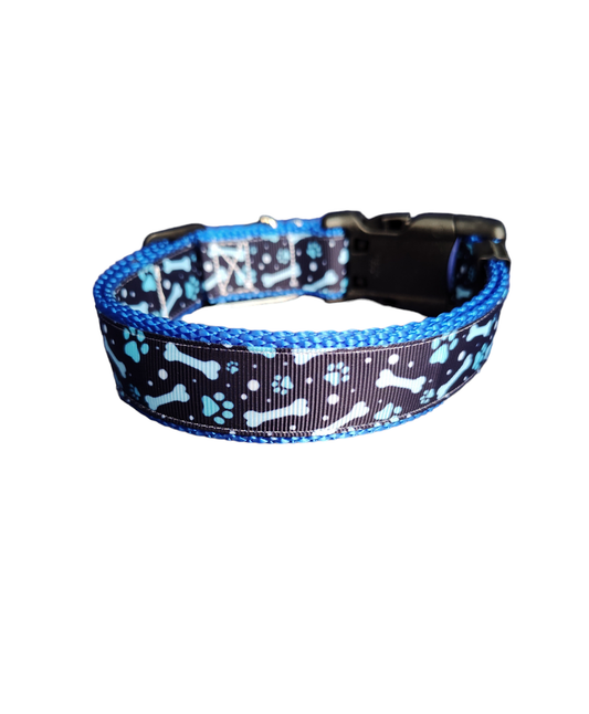 Blue Bones Blue Nylon Dog Collar MD, LG, XL, Leash - Doot's Pet LLC Collars For A Cause