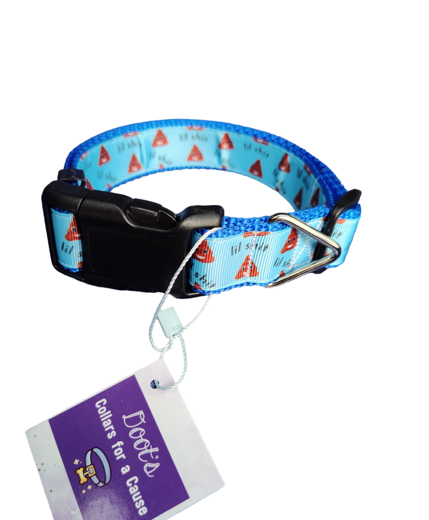 Blue Lil Shit Nylon Dog Collar MD, LG, XL, Leash - Doot's Pet LLC Collars For A Cause