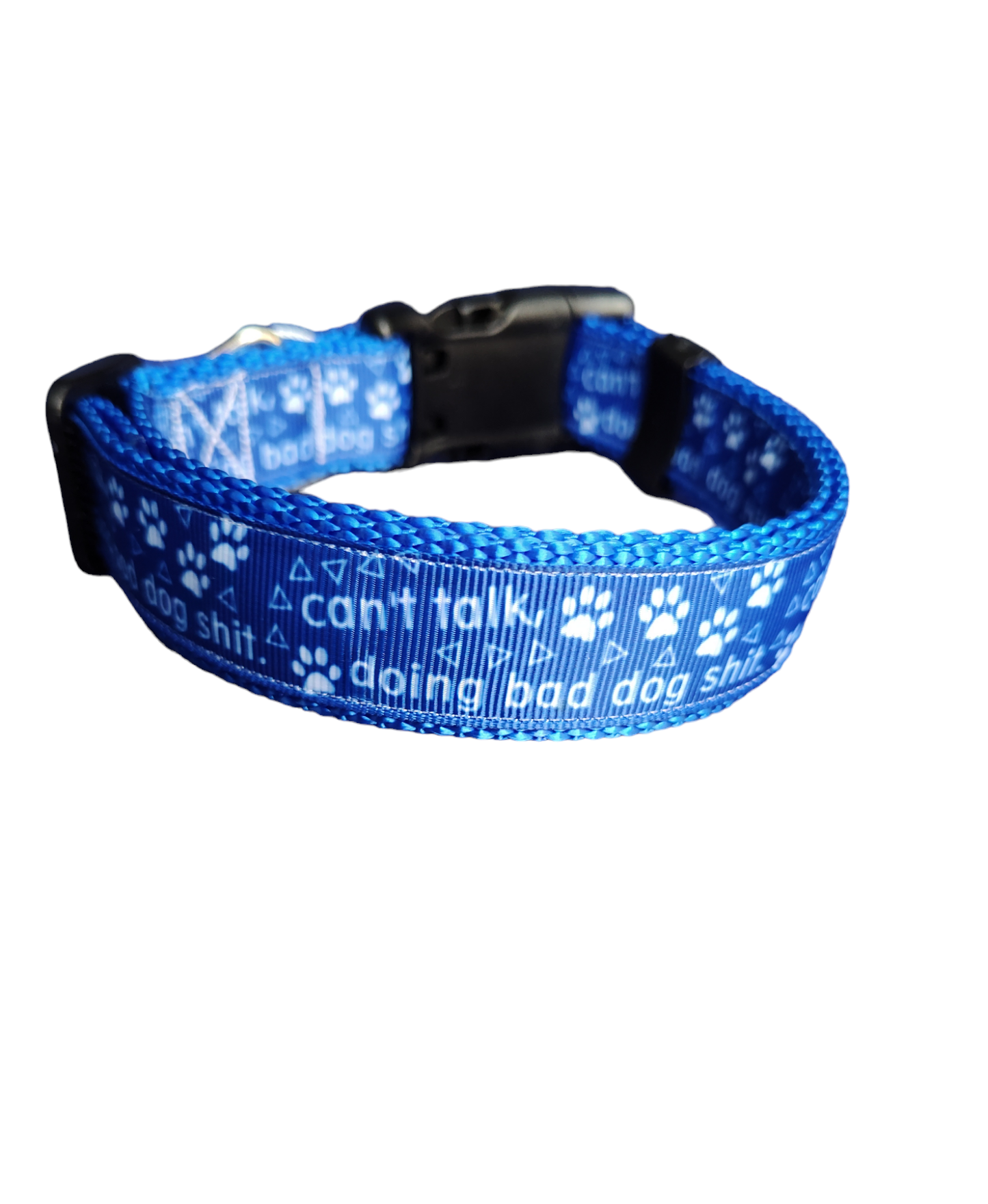 Can't Talk, Doing Bad Dog Shit Blue Nylon Dog Collar MD, LG, XL, Leash - Doot's Pet LLC Collars For A Cause