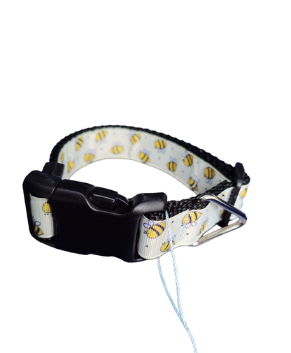 Yellow Bees Black Nylon Dog Collar MD, LG, XL, Leash - Doot's Pet LLC Collars For A Cause
