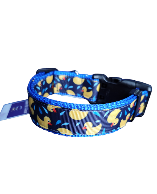 Rubber Duckies Blue Nylon Dog Collar MD, LG, XL, Leash - Doot's Pet LLC Collars For A Cause