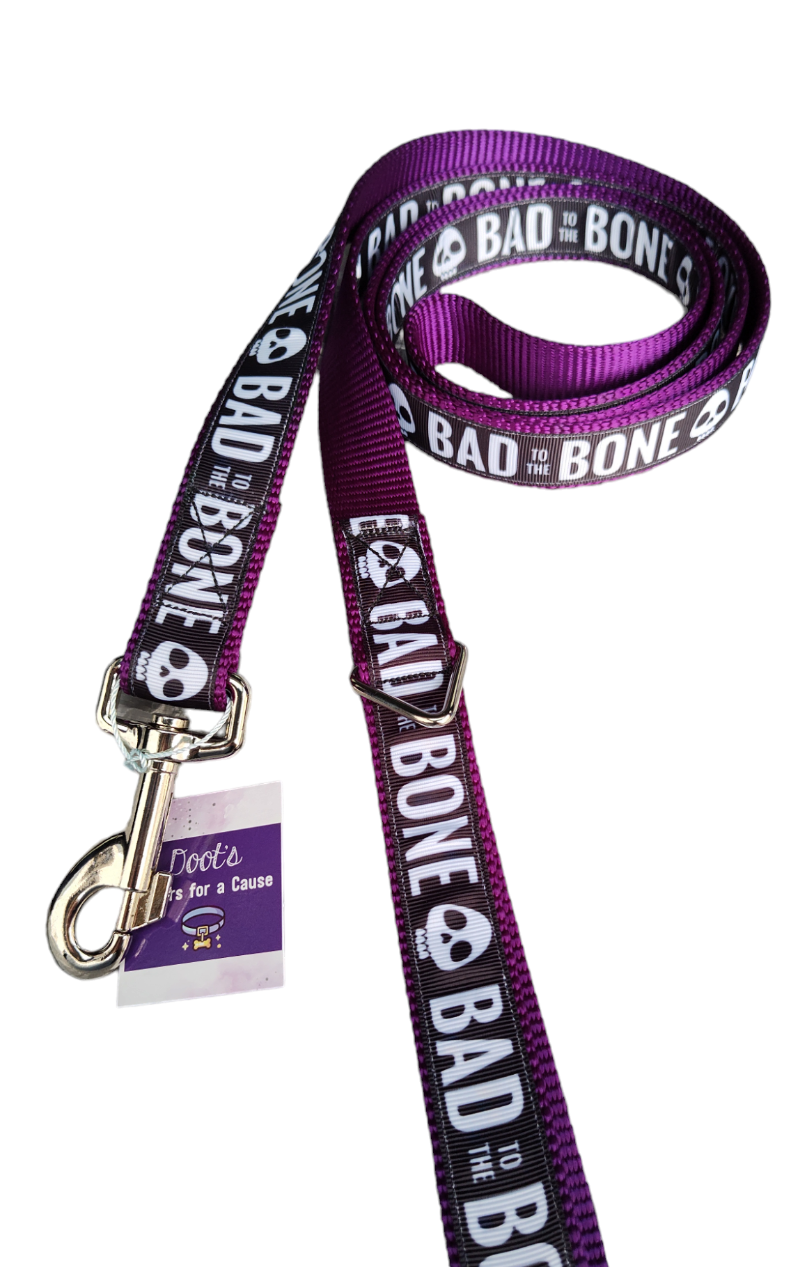 Bad To The Bone Purple Nylon Dog Collar MD, LG, XL, Leash - Doot's Pet LLC Collars For A Cause
