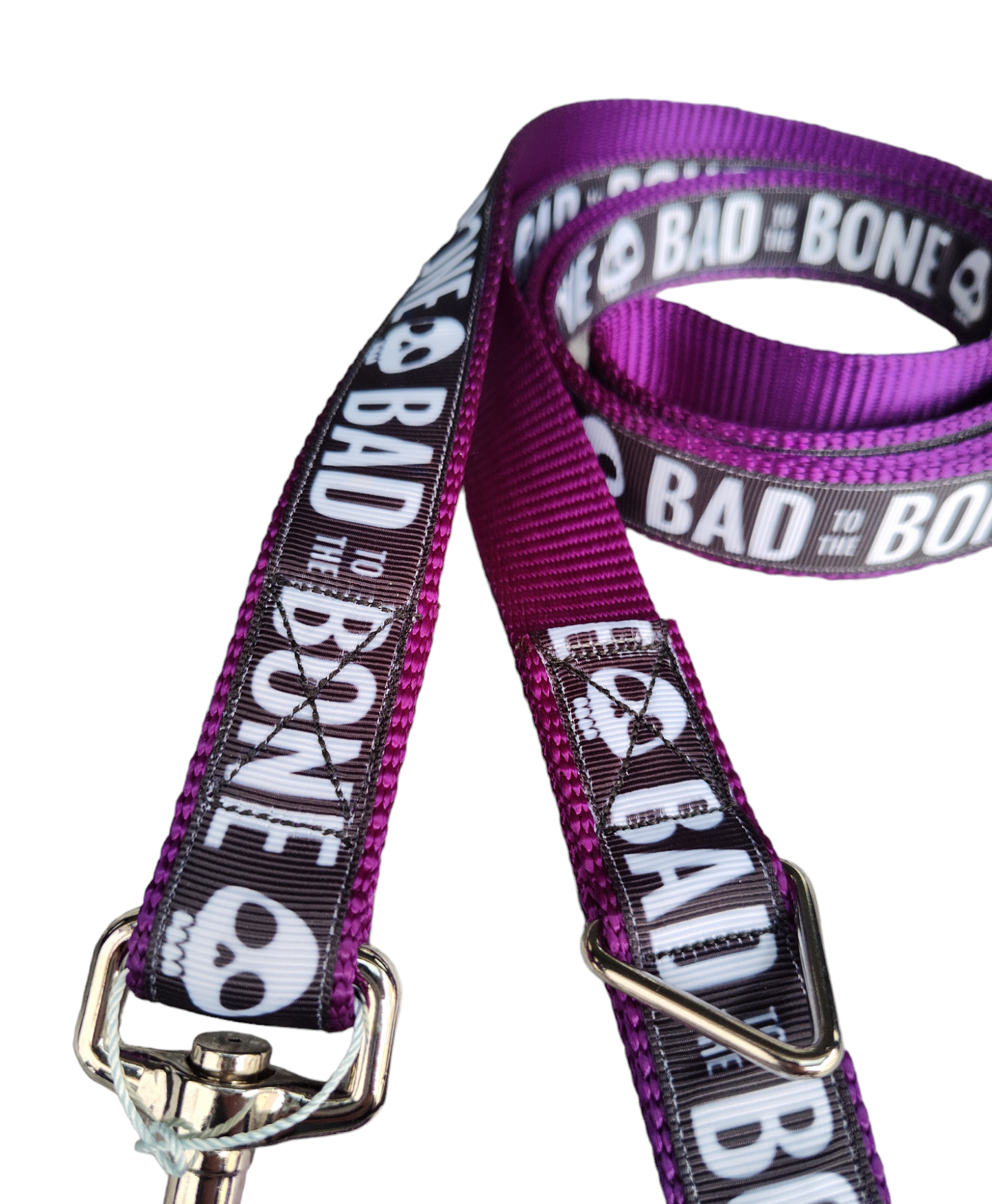 Bad To The Bone Purple Nylon Dog Collar MD, LG, XL, Leash - Doot's Pet LLC Collars For A Cause
