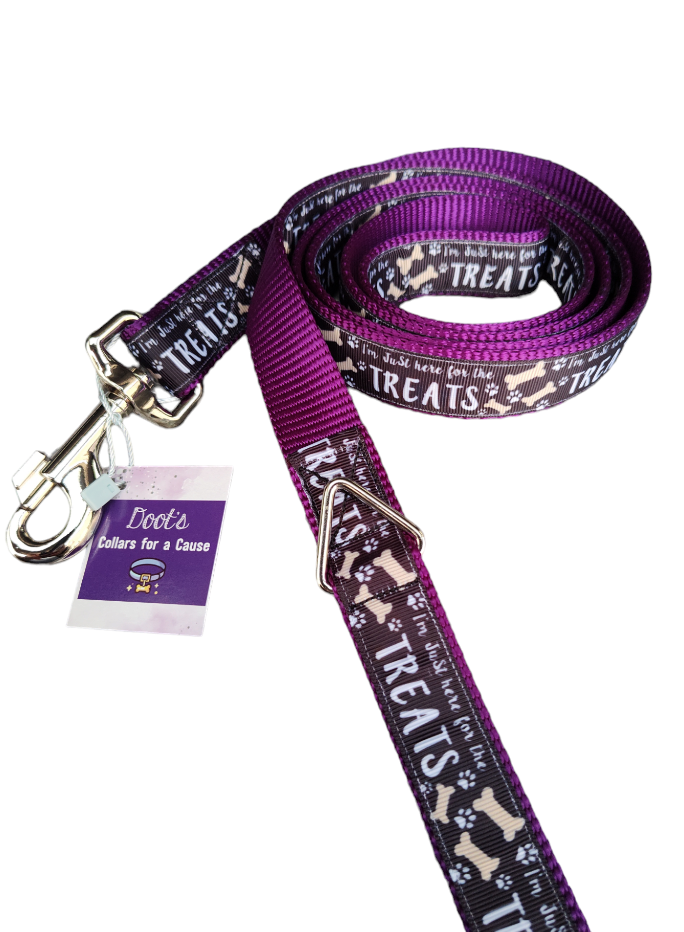 Here For The Treats Purple Nylon Dog Collar MD, LG, XL, Leash - Doot's Pet LLC Collars For A Cause