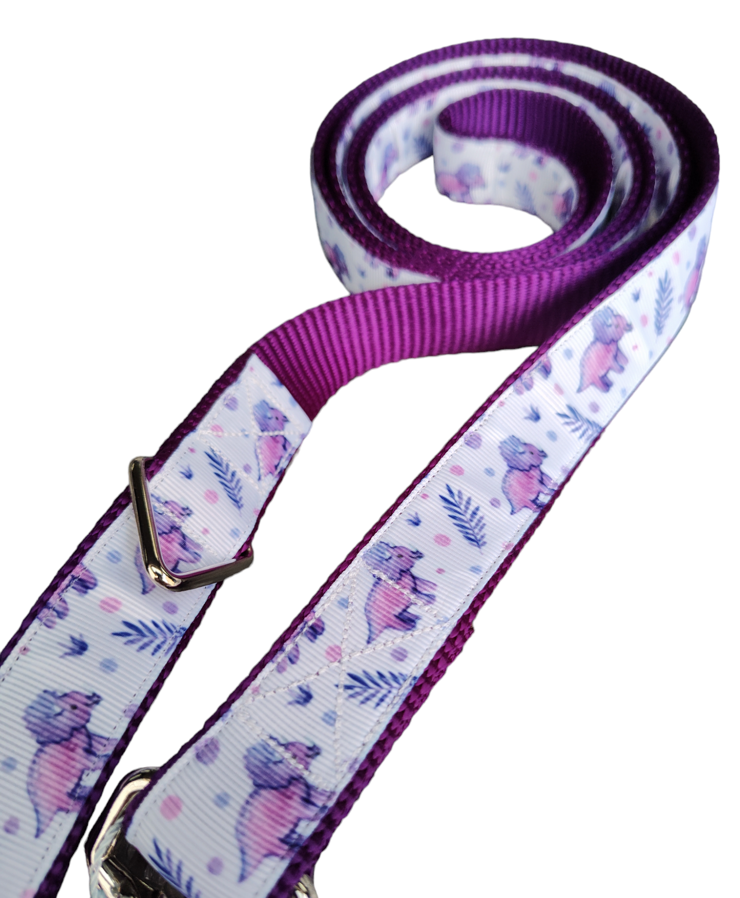 Purple Triceratops Dinosaur Purple Nylon Dog Collar MD, LG, XL, Leash - Doot's Pet LLC Collars For A Cause