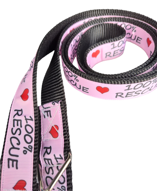 100% Rescue Black Nylon Dog Collar MD, LG, XL, Leash - Doot's Pet LLC Collars For A Cause