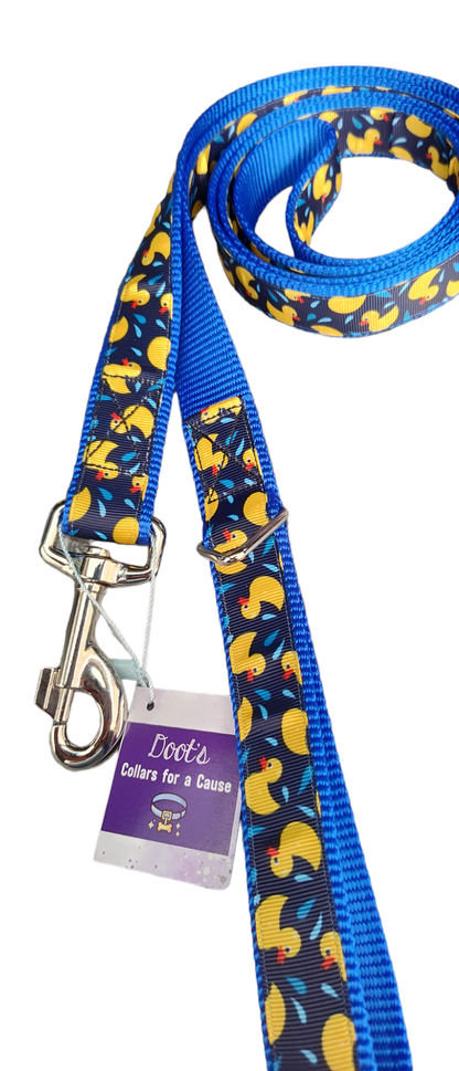 Rubber Duckies Blue Nylon Dog Collar MD, LG, XL, Leash - Doot's Pet LLC Collars For A Cause