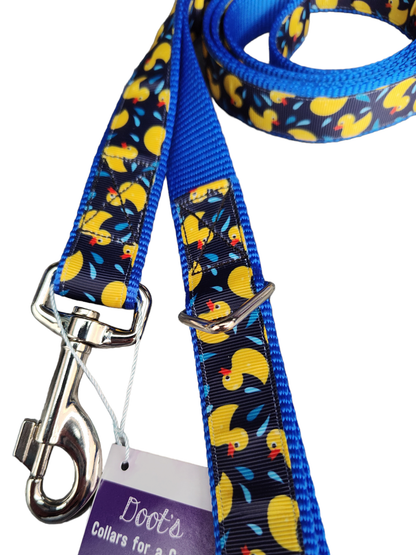 Rubber Duckies Blue Nylon Dog Collar MD, LG, XL, Leash - Doot's Pet LLC Collars For A Cause