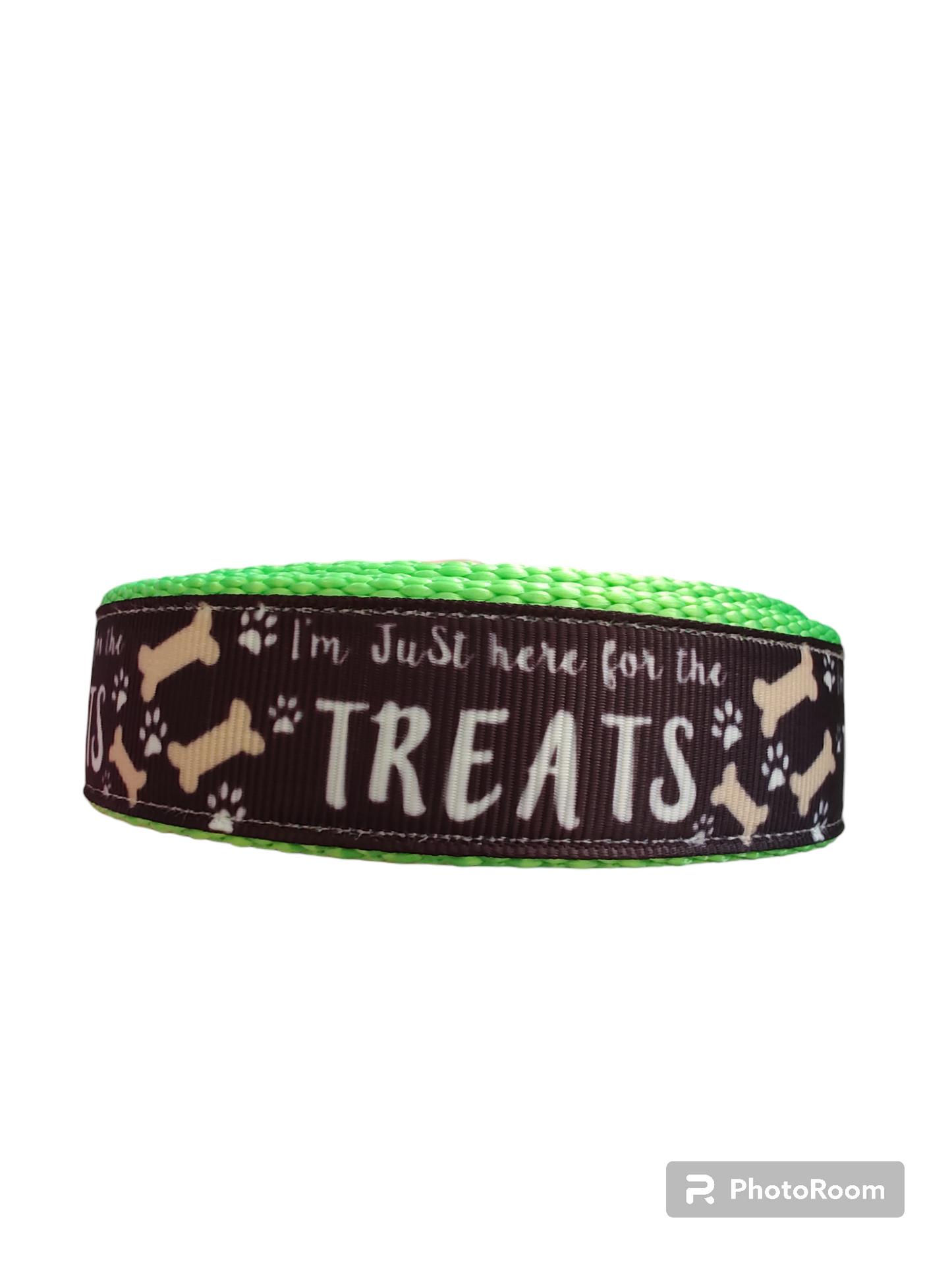 Here For The Treats Neon Green Nylon Dog Collar MD, LG, XL, Leash - Doot's Pet LLC Collars For A Cause