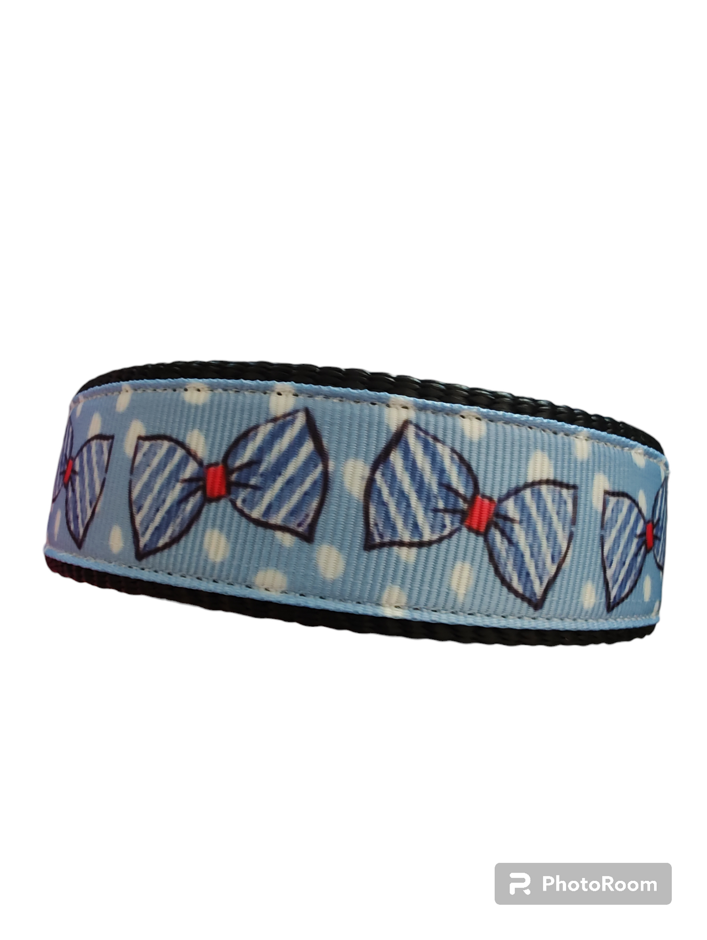 Blue Bow Ties Black Nylon Dog Collar MD, LG, XL, Leash - Doot's Pet LLC Collars For A Cause