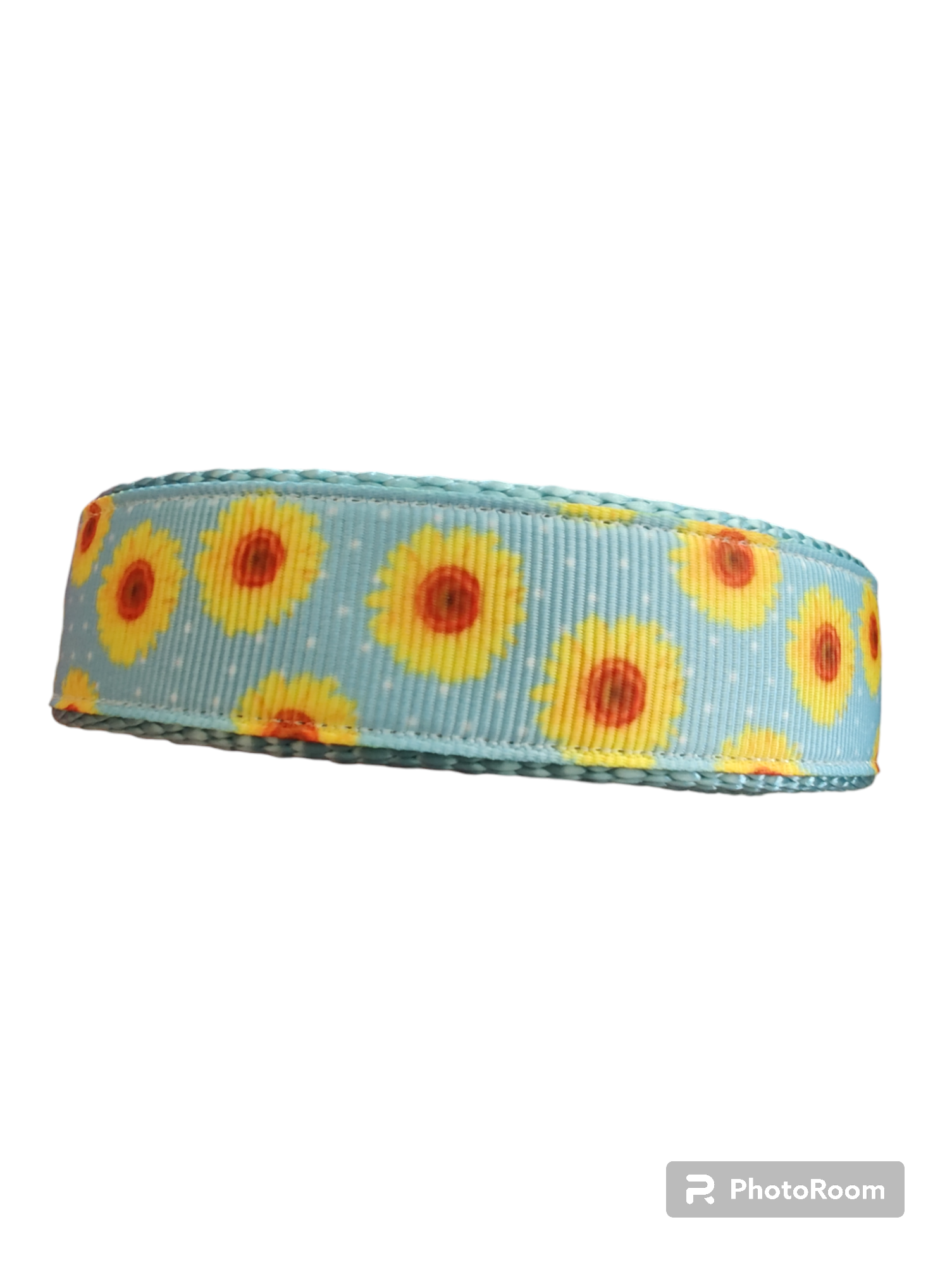 Yellow Flowers Light Blue Nylon Dog Collar MD, LG, XL, Martingale, Leash - Doot's Pet LLC Collars For A Cause