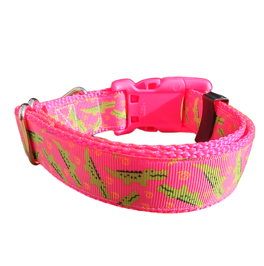 Pink Alligator Hot Pink Nylon Dog Collar MD, LG, XL, Leash - Doot's Pet LLC Collars For A Cause