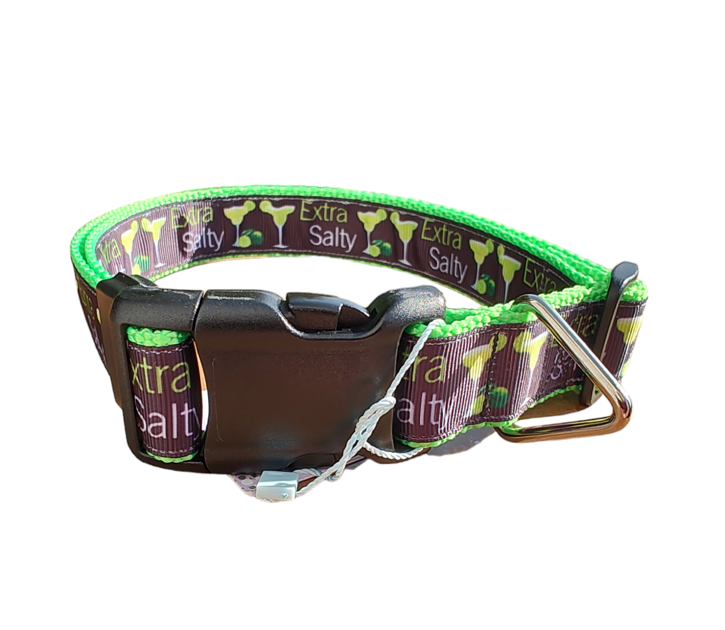 Extra Salty Margarita Neon Green Nylon Dog Collar MD, LG, XL, Leash - Doot's Pet LLC Collars For A Cause