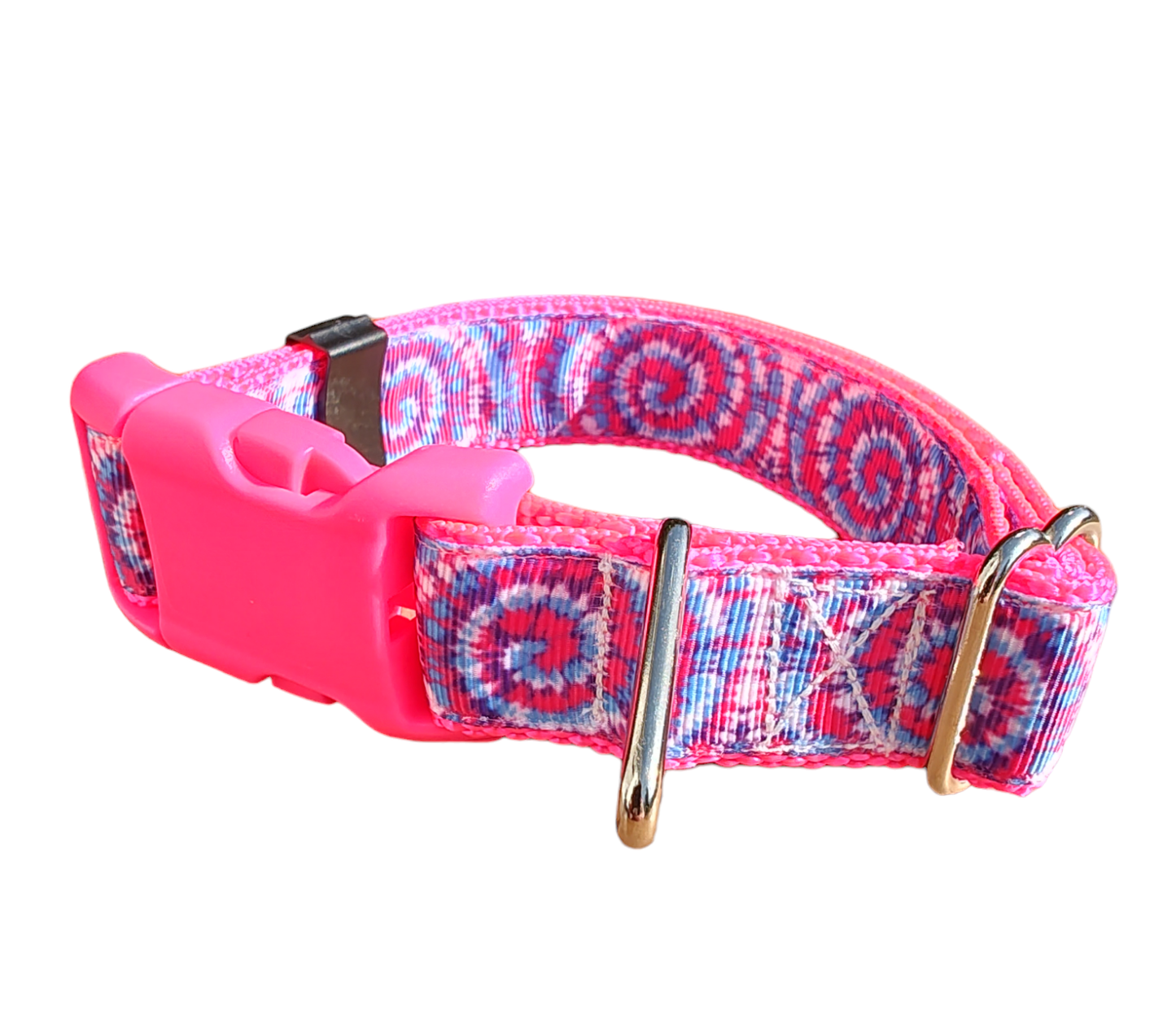 Tie Dye Hot Pink Nylon Dog Collar MD, LG, XL, Leash - Doot's Pet LLC Collars For A Cause