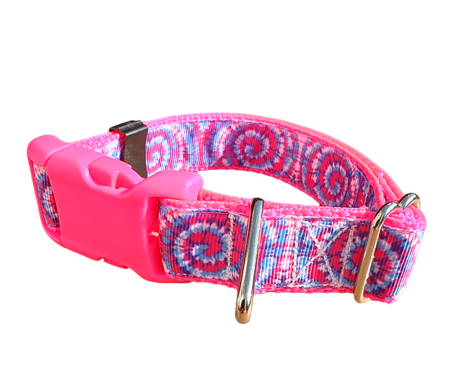 Tie Dye Hot Pink Nylon Dog Collar MD, LG, XL, Leash - Doot's Pet LLC Collars For A Cause