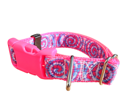 Tie Dye Hot Pink Nylon Dog Collar MD, LG, XL, Leash - Doot's Pet LLC Collars For A Cause
