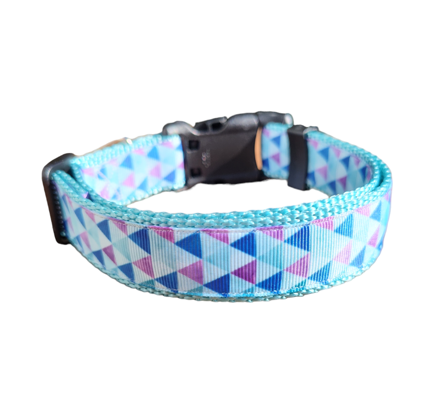 Purple Triangles Light Blue Nylon Dog Collar MD, LG, XL, Leash - Doot's Pet LLC Collars For A Cause