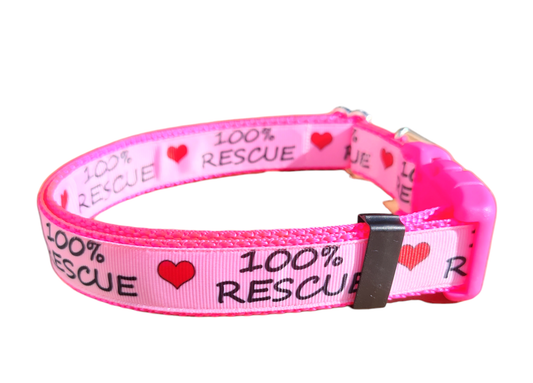 100% Rescue Hot Pink Nylon Dog Collar MD, LG, XL, Leash - Doot's Pet LLC Collars For A Cause