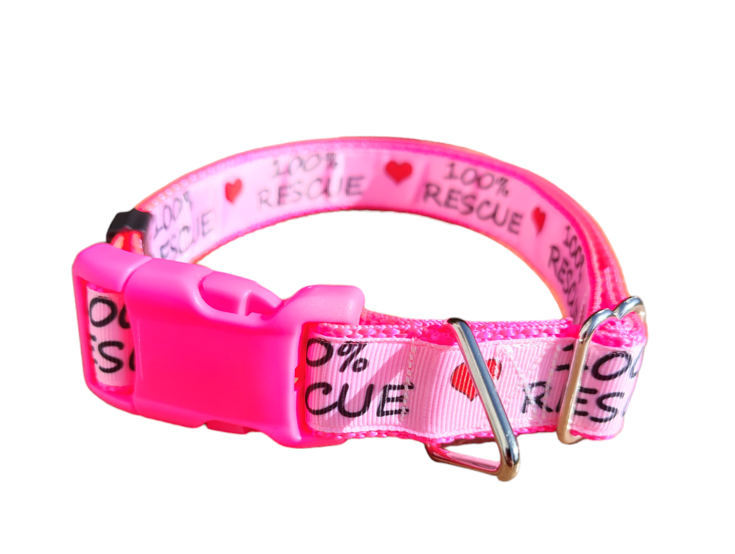 100% Rescue Hot Pink Nylon Dog Collar MD, LG, XL, Leash - Doot's Pet LLC Collars For A Cause