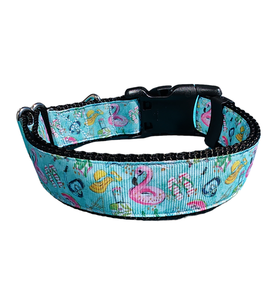 Pool Party Black Nylon Dog Collar MD, LG, XL, Leash - Doot's Pet LLC Collars For A Cause
