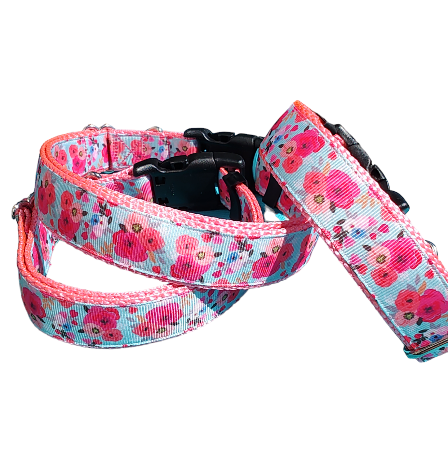 Pink Floral Nylon Dog Collar MD, LG, XL, Leash - Doot's Pet LLC Collars For A Cause