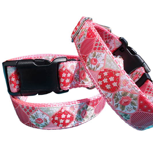 Flower Quilt Pink Nylon Dog Collar MD, LG, XL, Leash - Doot's Pet LLC Collars For A Cause