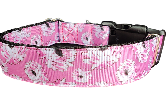 Pink Flowers Nylon Dog Collar - Doot's Pet LLC Collars For A Cause