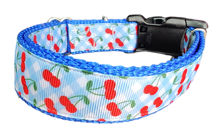 Gingham Cherries Nylon Dog Collar - Doot's Pet LLC Collars For A Cause