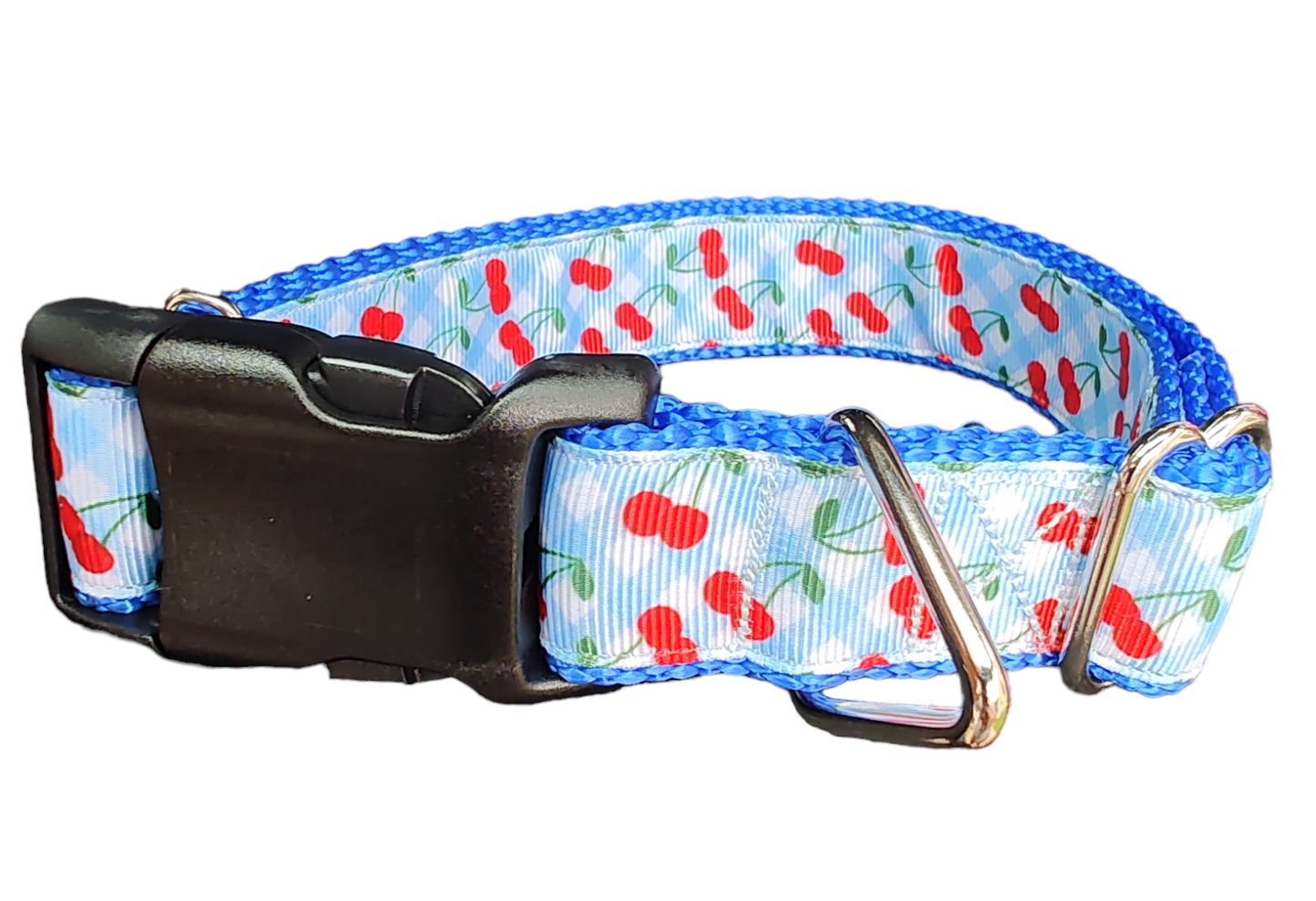 Gingham Cherries Nylon Dog Collar - Doot's Pet LLC Collars For A Cause