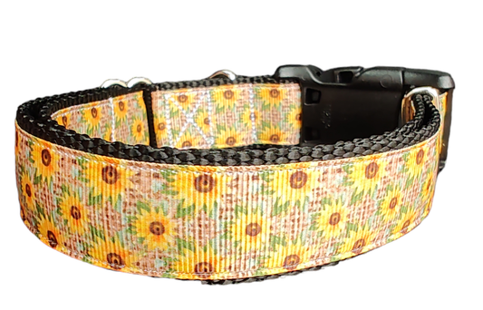 Sunflowers On Burlap Nylon Dog Collar - Doot's Pet LLC Collars For A Cause