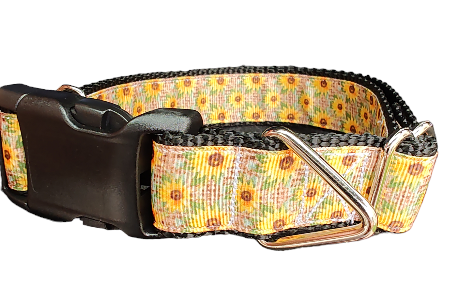 Sunflowers On Burlap Nylon Dog Collar - Doot's Pet LLC Collars For A Cause