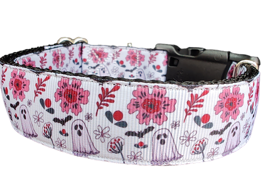 Halloween Floral Ghost Nylon Dog Collar - Doot's Pet LLC Collars For A Cause