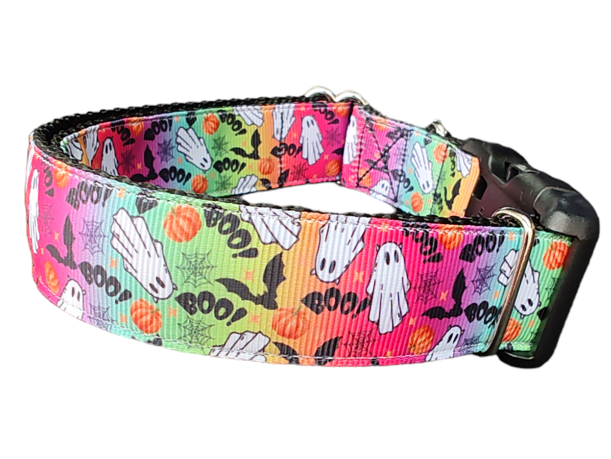 Halloween Rainbow Ghosts Nylon Dog Collar - Doot's Pet LLC Collars For A Cause