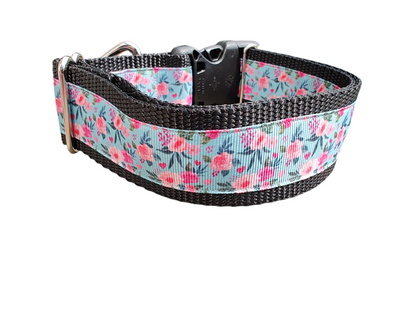 1.5" Wide Floral Blooms and Hearts Nylon Dog Collar