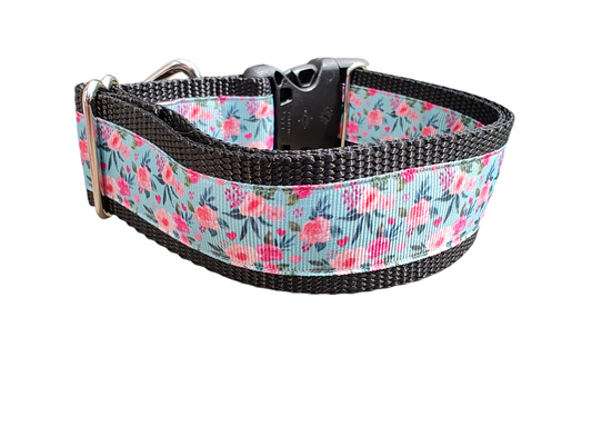 1.5" Wide Floral Blooms and Hearts Nylon Dog Collar