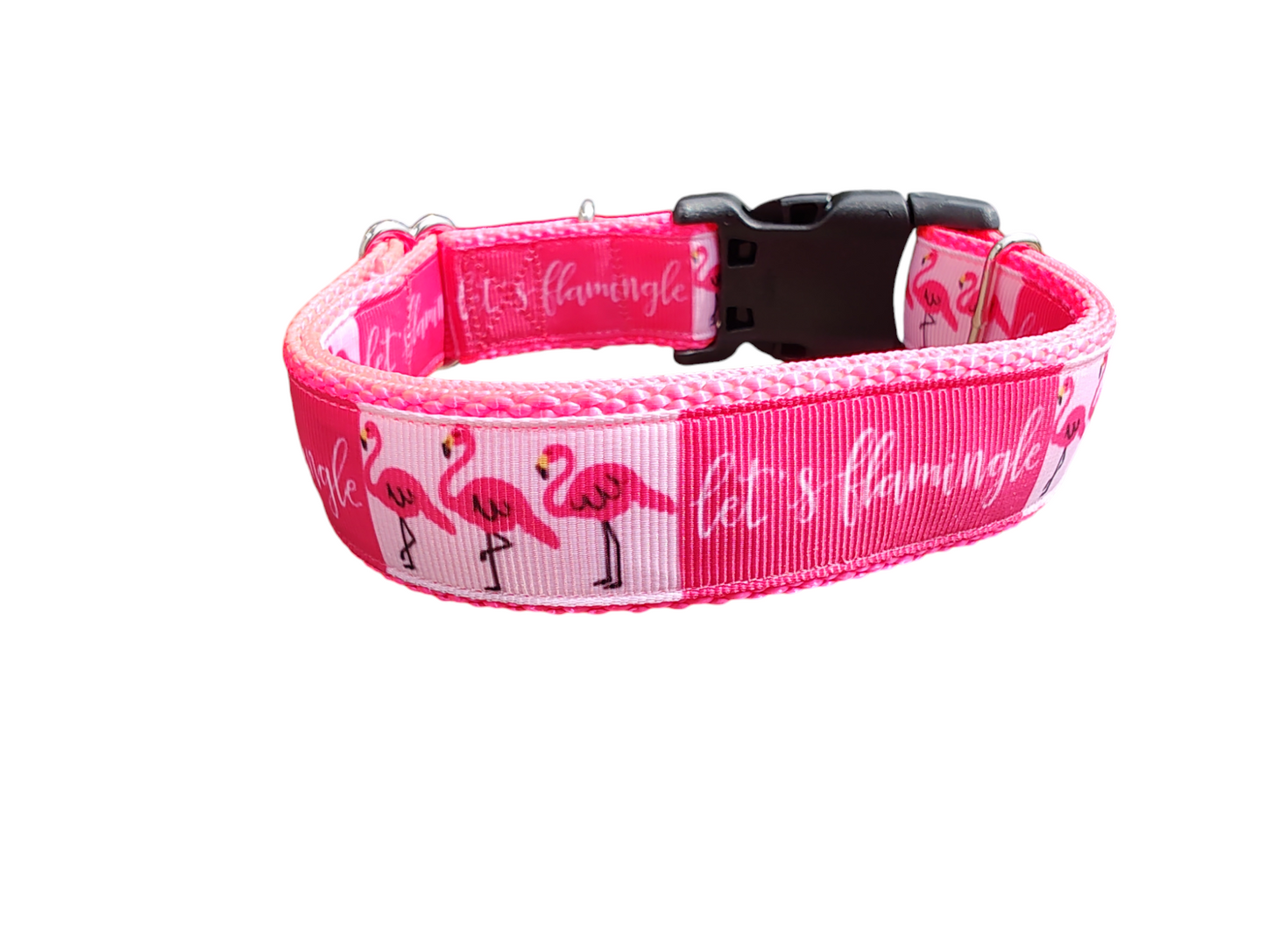 Let's Flamingle Flamingo Nylon Dog Collar