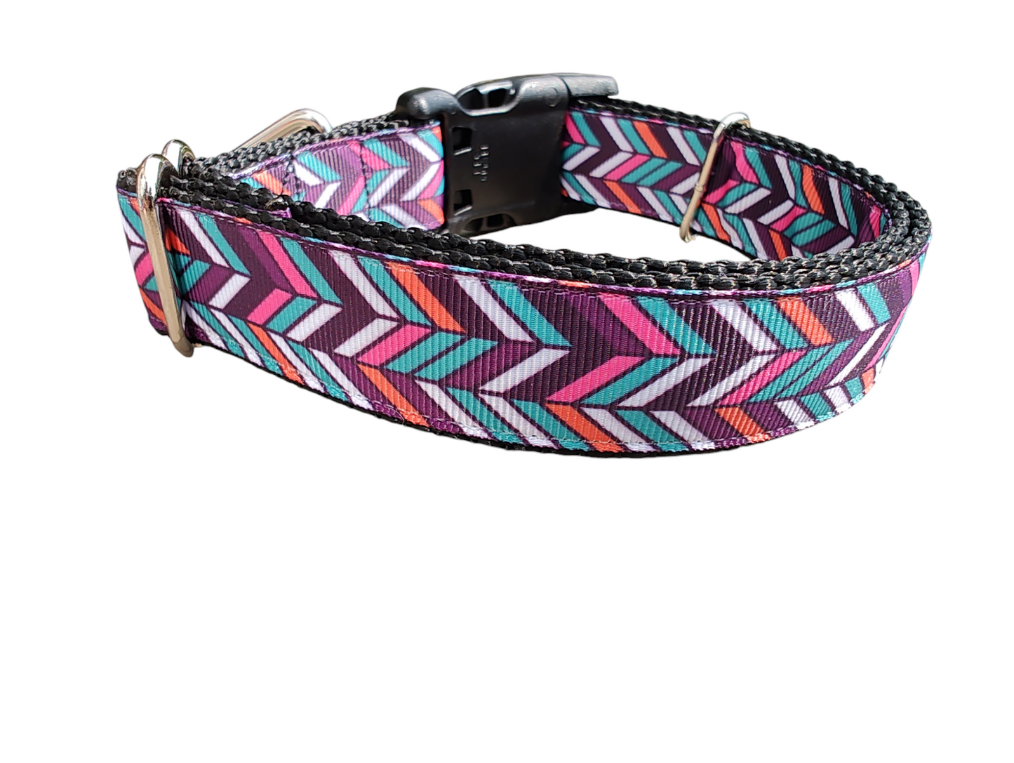 Purple Teal Herringbone Nylon Dog Collar