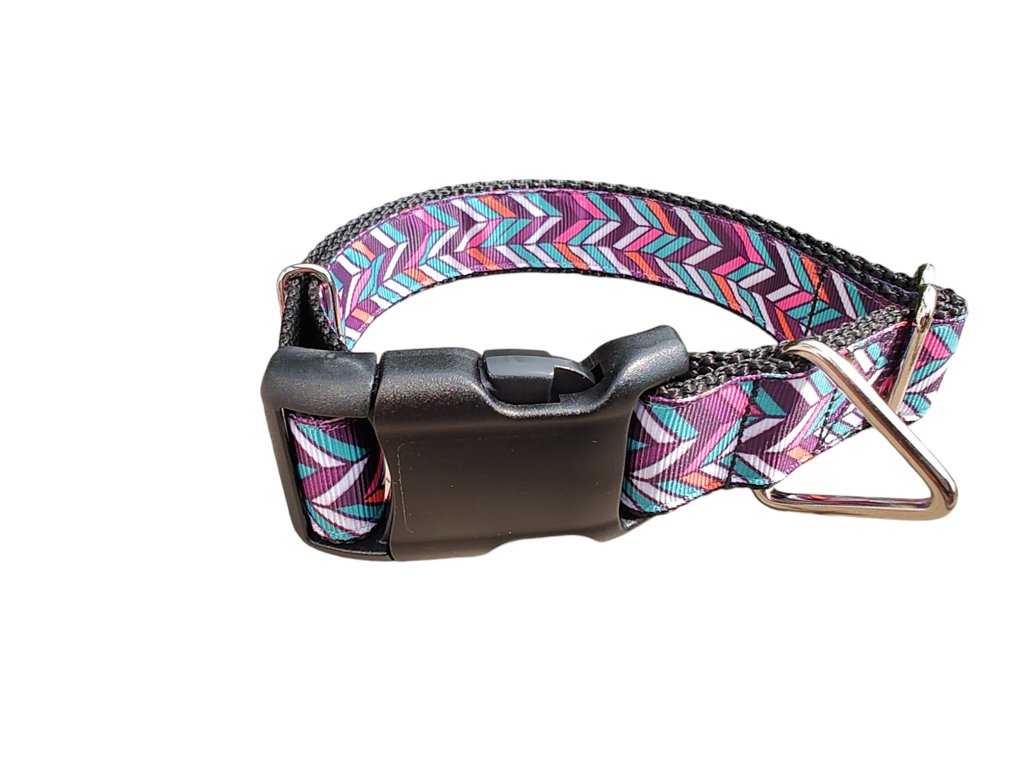 Purple Teal Herringbone Nylon Dog Collar