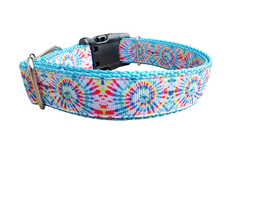 Light Rainbow Tie Dye Nylon Dog Collar