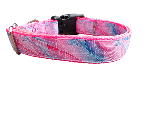 Textured Pink Leaves Nylon Dog Collar