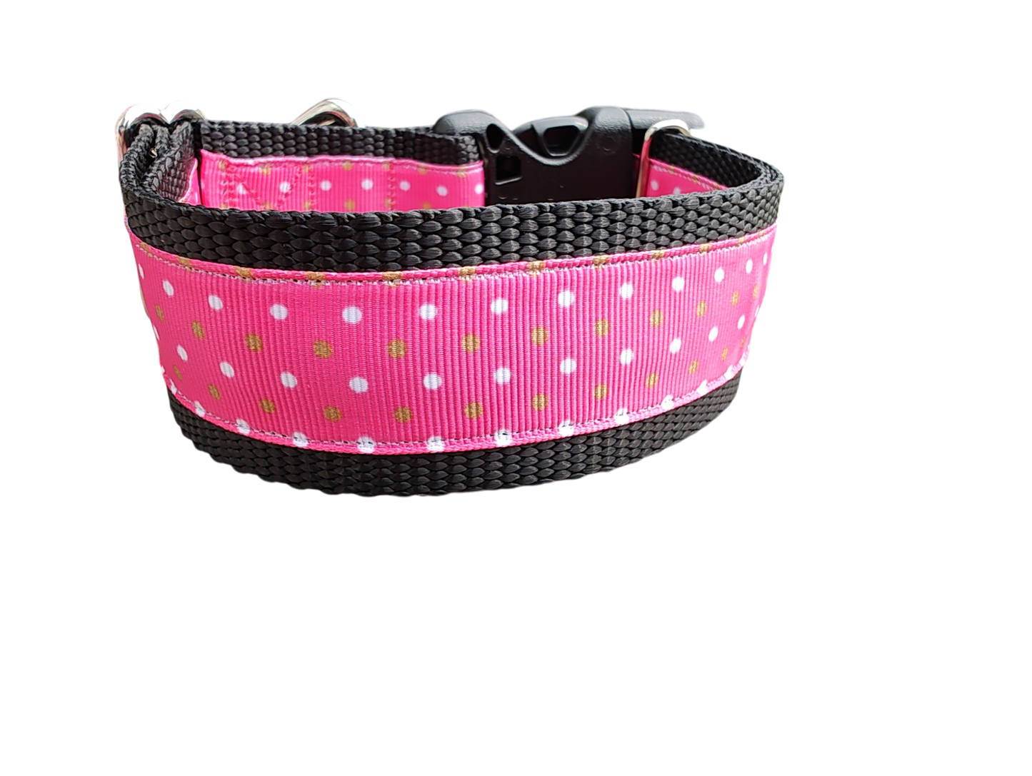 1.5" Wide Pink Polka Dots Nylon Dog Collar