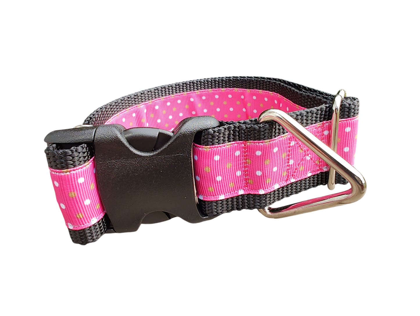 1.5" Wide Pink Polka Dots Nylon Dog Collar