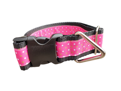 1.5" Wide Pink Polka Dots Nylon Dog Collar