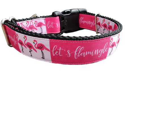 Let's Flamingle Flamingo Nylon Dog Collar