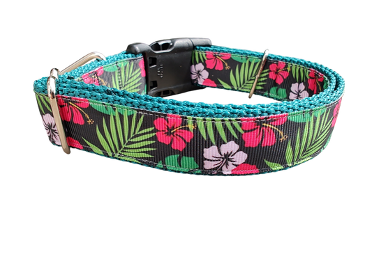 Tropical Flowers Nylon Dog Collar