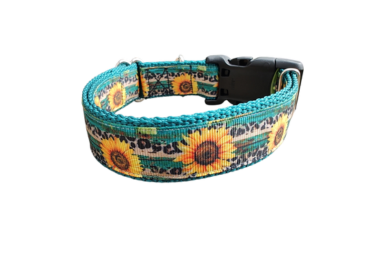 Sunflower and Leopard Print Nylon Dog Collar