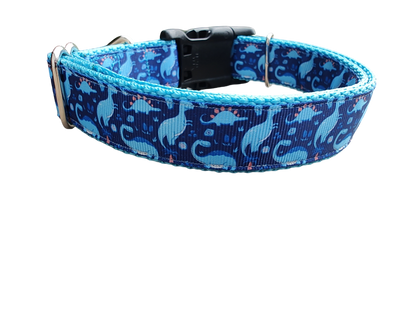 Blue Dinosaur Nylon Dog Collar