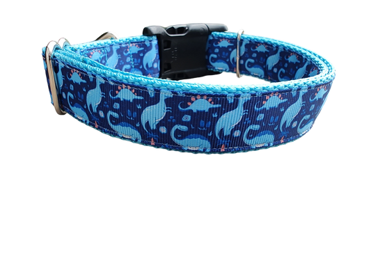 Blue Dinosaur Nylon Dog Collar