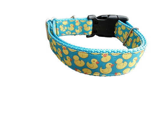 Teal Rubber Duckies Nylon Dog Collar